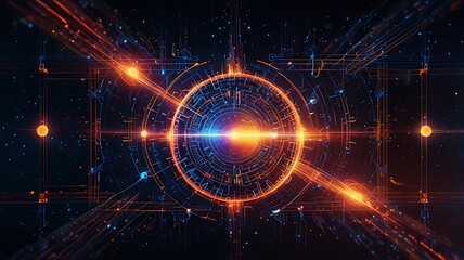 Artificial intelligence composition with glowing digital nodes connected by luminous circuits in vibrant hues