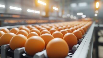 Fototapeta premium Egg Production Plant Implementing Automation with Conveyor Full of Eggs in Motion