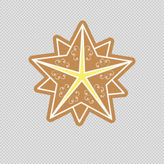 Christmas star shaped cookies isolated on transparent background. Vector.