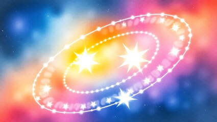 Abstract binary star composition with layered energy trails and softly glowing celestial focal points