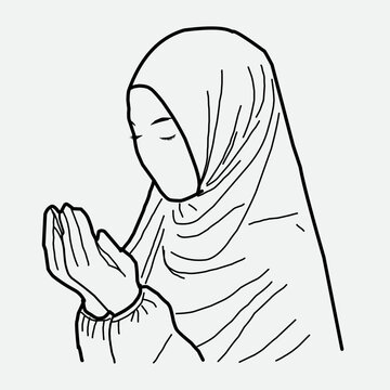praying woman in hijab outline clip art preview