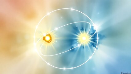 Abstract binary star composition with layered energy trails and softly glowing celestial focal points