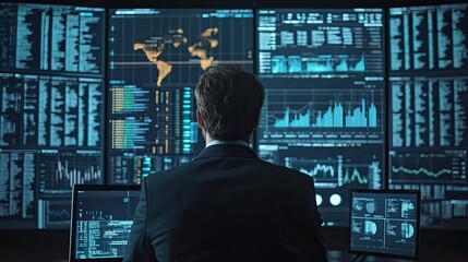 Businessman Analyzing Market Data Financial Graph Reports Economic Growth Business Strategy Planning Showcasing Advanced Digital Solutions Financial Decision Making