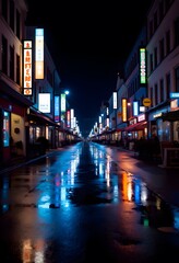 Neon City Street Reflections Night Rain Urban Lights