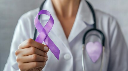 A Doctor Holding Purple Cancer Ribbon Awareness
