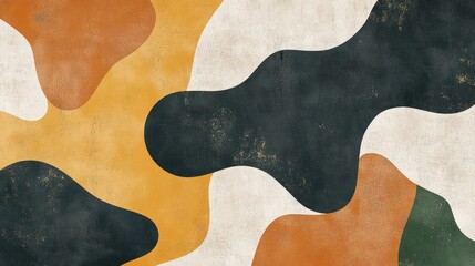 Abstract organic shapes in autumnal colors on textured background.