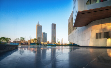 Obraz premium Reflective Glass Facade of Urban Cultural Center