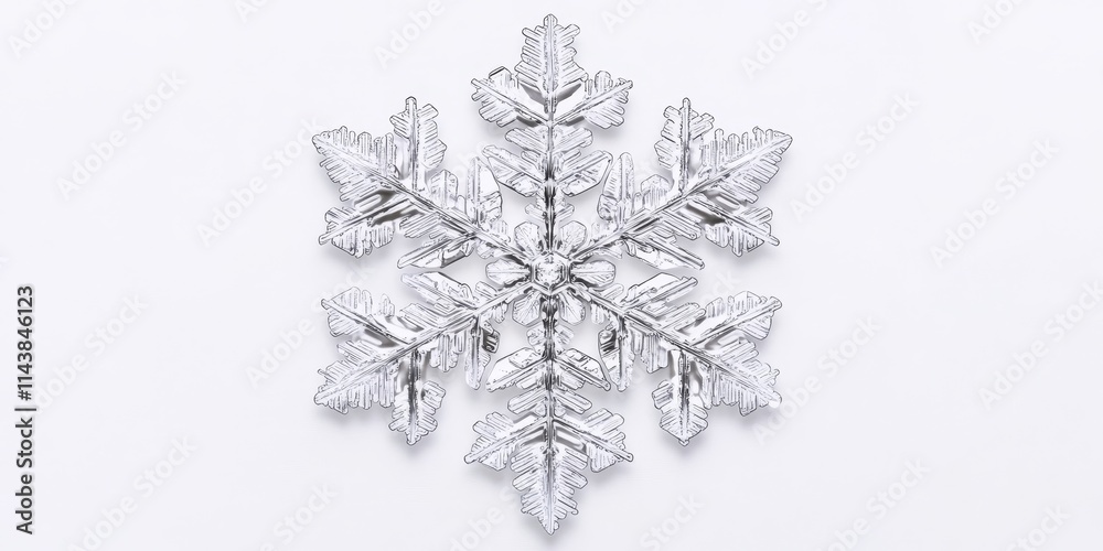 Fototapete isolated snowflake on a white background showcases a real snow crystal. this macro photo highlights 