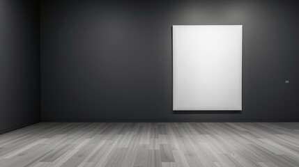 Minimalist Gallery Interior Featuring a Large White Canvas on a Dark Wall