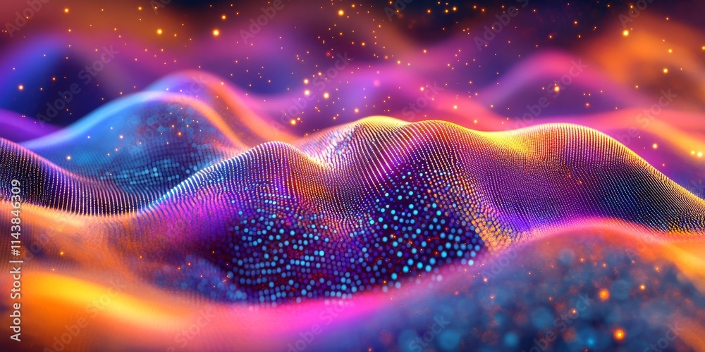 Leinwandbilder abstract gradient hologram showcasing a dynamic wave of particles, illustrating a captivating digita