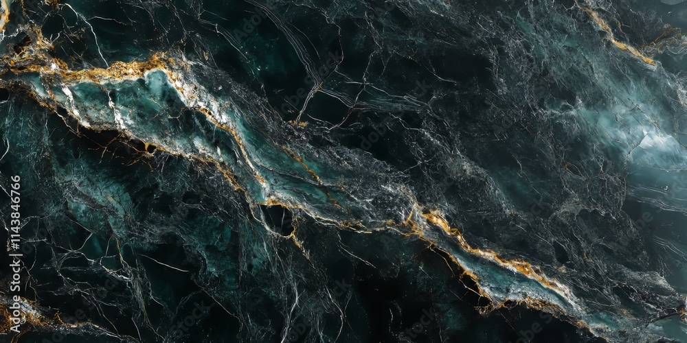 Fototapete Abstract black and green marble texture displaying a grunge dark background, perfect for creating a striking visual impact with its unique blend of colors and patterns in the marble texture.