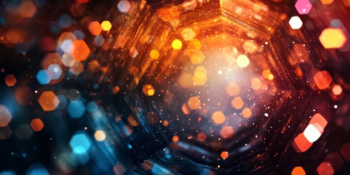 Abstract colors create a vibrant octagon bokeh background that enhances visual appeal, offering a dynamic setting filled with abstract colors and captivating depth in the octagon design.