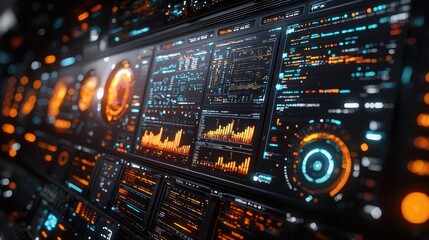 Obraz premium Futuristic control panel with data visualizations.