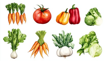 Garden Vegetables Watercolor Illustration with Fresh Produce Variety