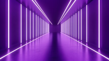 Fototapeta premium A mesmerizing purple neon corridor, showcasing futuristic architecture and modern interior design.