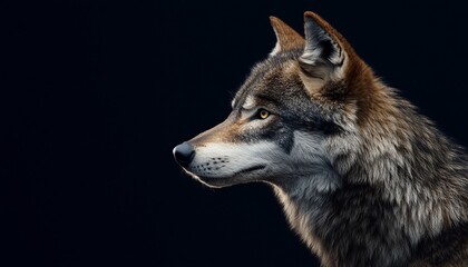 Obraz premium Side Profile of Realistic Wolf with Thick Fur Intense Gaze