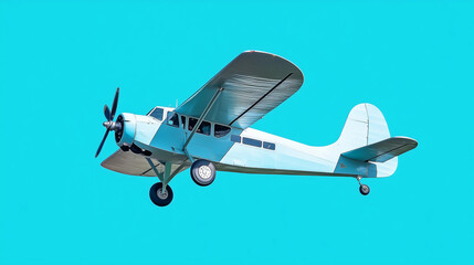 Airplane taking off into a clear sky isolated on blue background