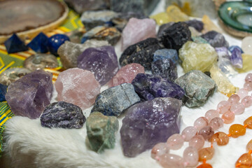 Vibrant Collection of Colorful Healing Crystals and Stones Displayed Elegantly