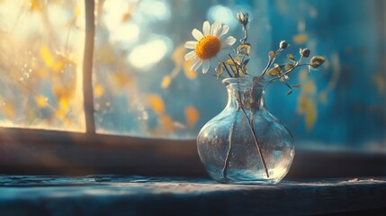 Sunlit Daisy in Vintage Vase: A Serene Windowsill Still Life