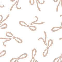 Hand drawn pattern of elegant bows on a white background creating a whimsical and charming design suitable for various crafts