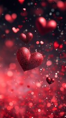 Obraz premium Valentine's Day phone wallpaper background with flying hearts, red and pink colors