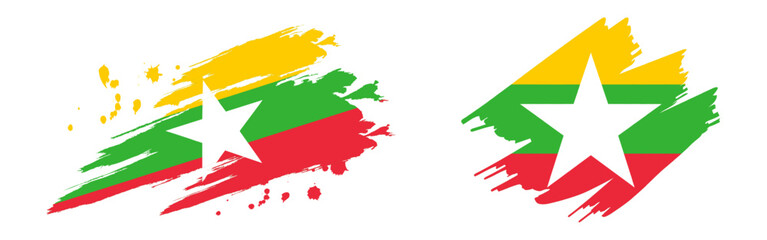 Vector illustration of Myanmar flag in brush stroke effect on transparent background