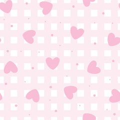 valentine's day pink checkered  seamless pattern with hearts and dots for wallpaper, scrapbooking, digital paper, textile prints, wrapping paper, backgrounds, etc. EPS 10