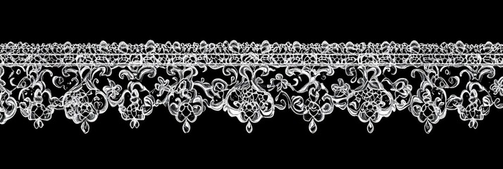 Elegant white lace border on black background.