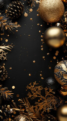 Golden Christmas Balls on a Tree with Ribbon and Decorations for the Holiday Season,Generated By Ai