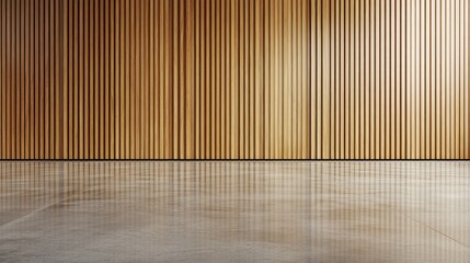 Contemporary Wooden Wall with Vertical Panels and Smooth Concrete Floor, Ideal for Modern Interior Spaces and Architectural Design Backgrounds