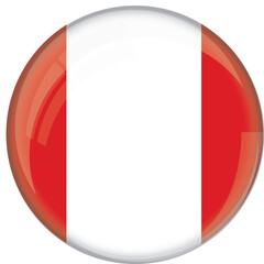 Peru flag with glossy rounded button for football team and national emblem
