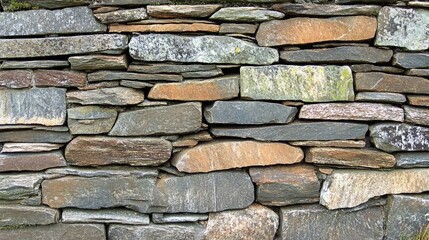 Natural Stone Wall Texture Featuring Varied Shapes and Colors Ideal for Architectural Design and Landscaping Projects