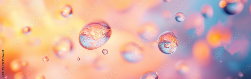 Poster Water droplets suspended in mid-air creating a mesmerizing visual effect against a colorful background
