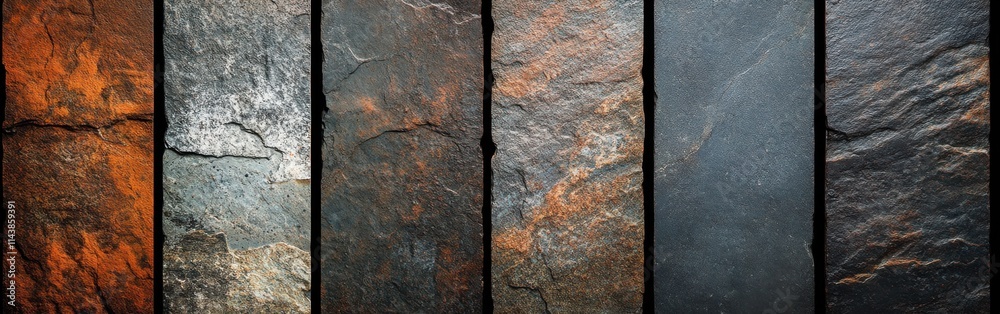 Poster Textured slate tiles showcasing earthy tones and natural patterns from various angles