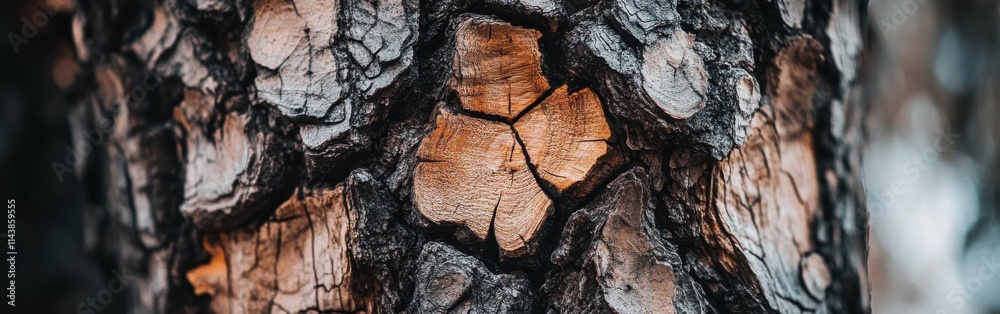 Aufkleber textured close-up of ancient tree bark highlighting the intricate patterns and natural beauty of woo
