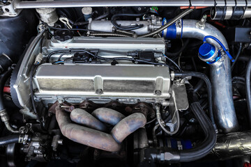 Details of car engine. Maintenance car. Selective focus and shollow of field.