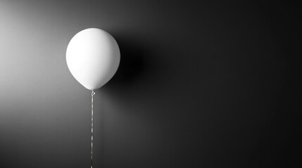 Minimalist Composition of a White Balloon Floating Against a Dark Wall, Capturing the Essence of Simplicity and Elegance in Still Life Photography