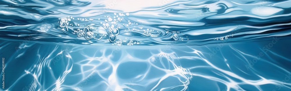 Poster swirling currents create mesmerizing reflections in tranquil clear water under soft sunlight