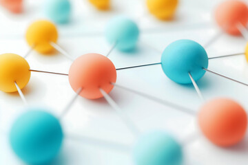 Obraz premium Colorful spheres connected by lines, representing networking or molecular structures in a visually engaging way.