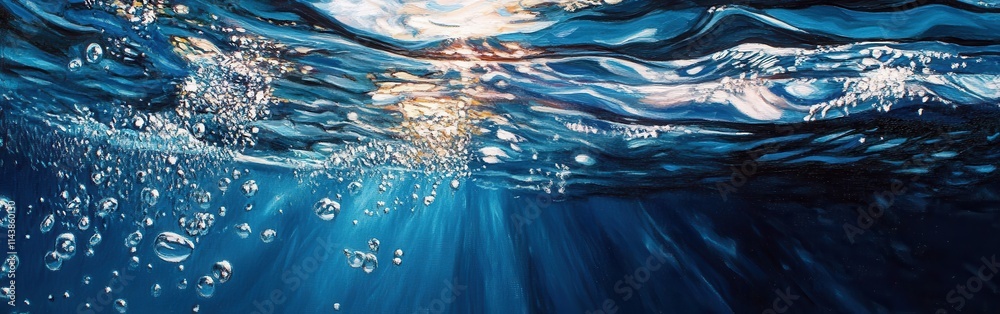 Poster swirling currents create shimmering reflections in clear water at sunrise in a serene natural settin