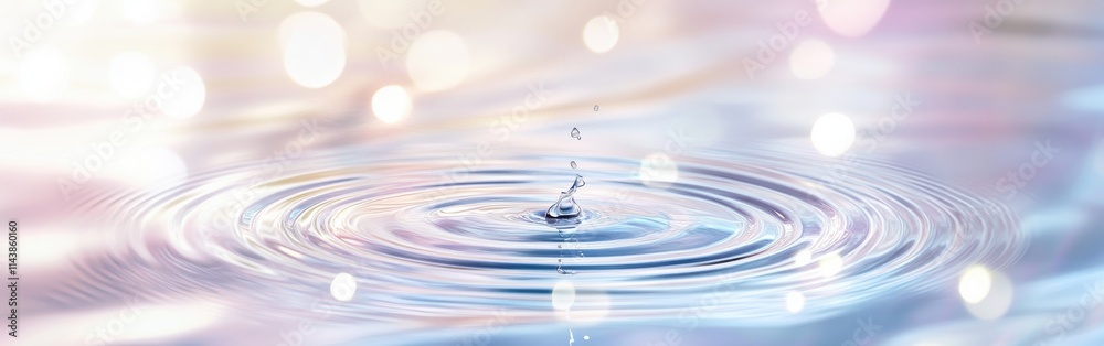 Poster Softly illuminated water surface with circular ripples created by a droplet in the peaceful setting of a tranquil afternoon