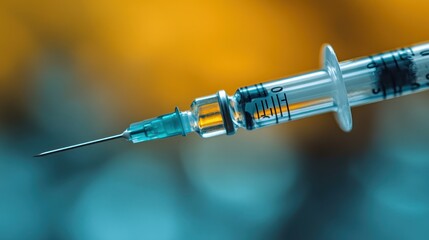 Close-up of a medical syringe filled with liquid.
