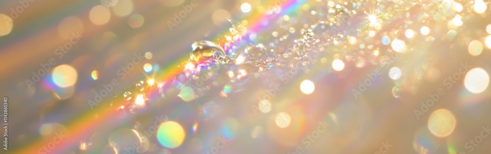 Poster Close-up view of shimmering water droplets reflecting light and movement in a vibrant display of color and texture
