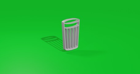 Isolated realistic white glass symbol front view with shadow. 3d illustration on green chroma key background