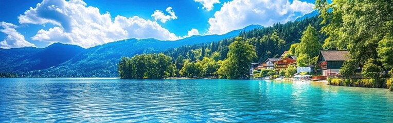Serene view of Lake Wrthersee in Austria showcasing clear waters and lush greenery