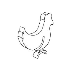 The outline of a large chicken symbol is made with black lines. 3D view of the object in perspective. Vector illustration on white background
