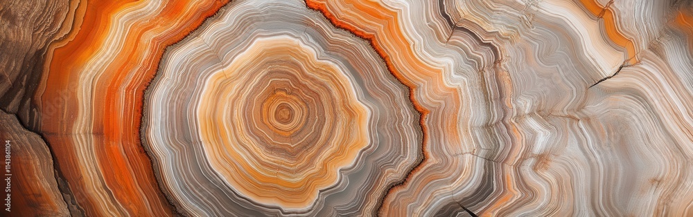 Aufkleber Cross-section revealing intricate patterns and textures of a tree trunk with striking circular growth rings