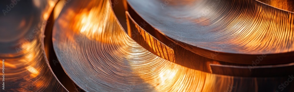 Poster macro shot revealing intricate wood rings and aging patterns illuminated by warm light