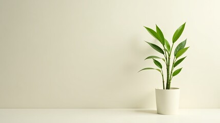 Serene Minimalist Houseplant in a Simple White Pot Against a Pale Wall