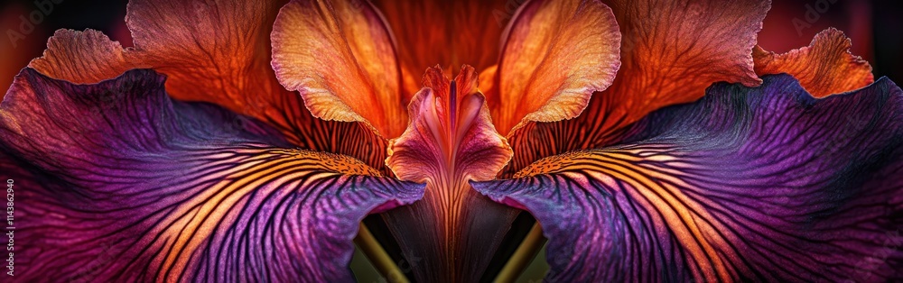 Poster exploring the intricate beauty of a flower's center with vibrant colors and detailed patterns in clo